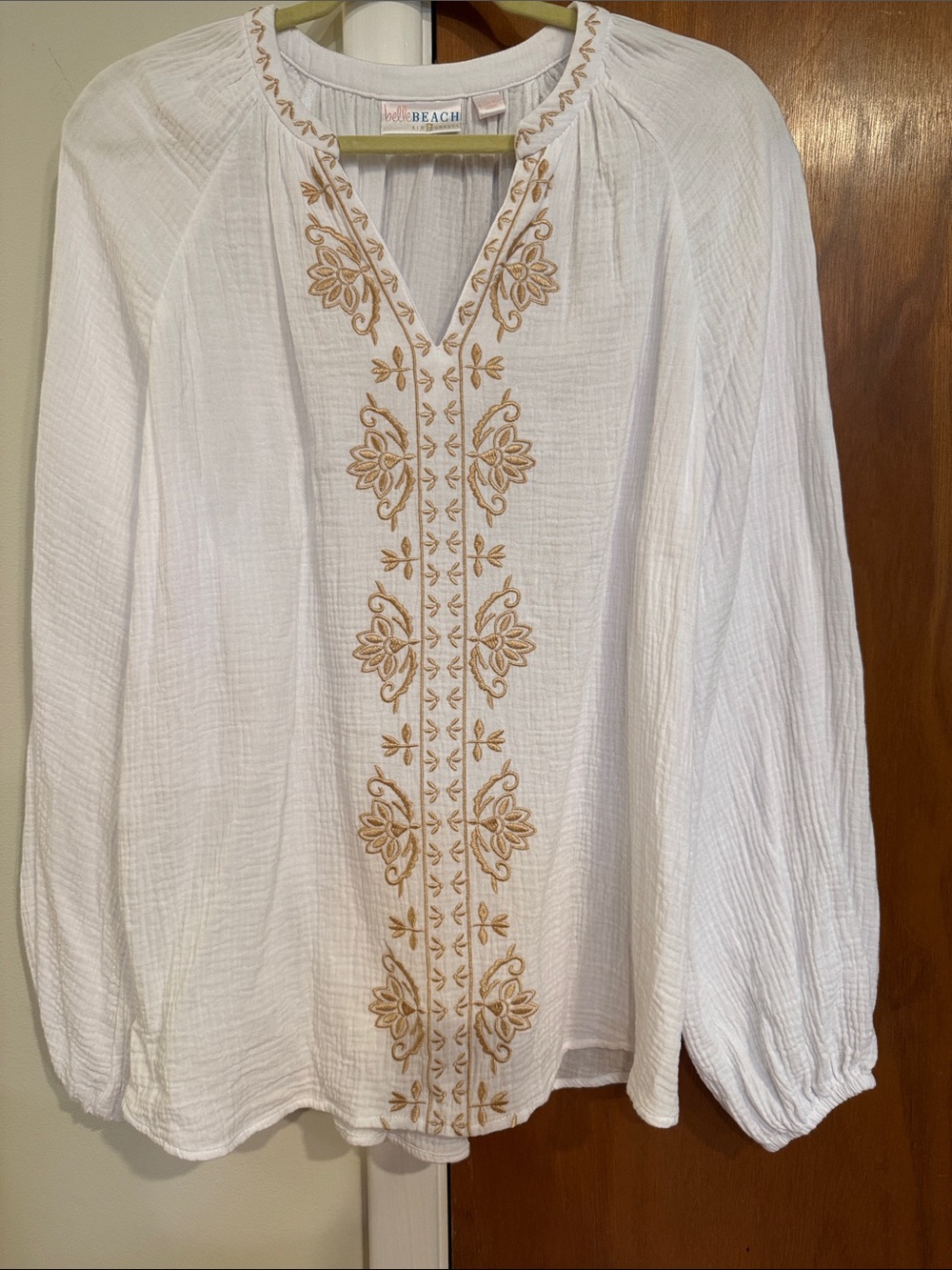 Belle Beach Cotton Gauze Embroidered Peasant Blouse